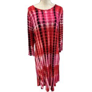 Simply Southern Collection Red & Pink Tie-Dye Long Sleeve Dress Size L
